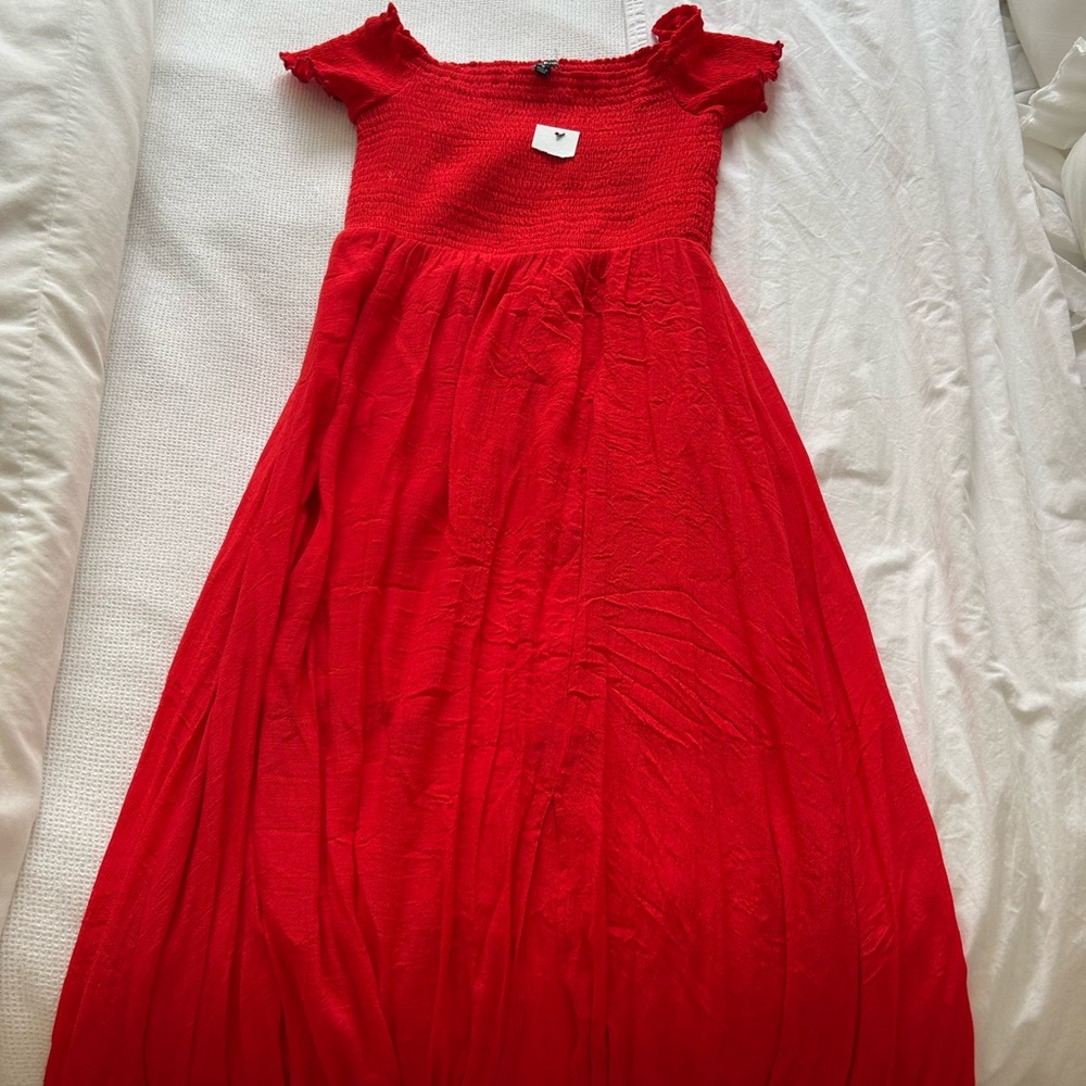 Red Off-Shoulder Maxi Dress